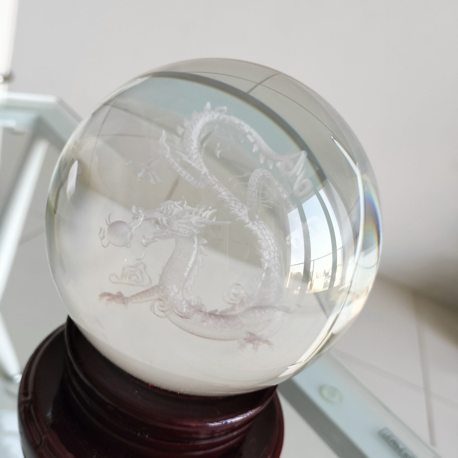 レーザーで彫られた龍の丸珠[tKEL]10cm 特大サイズ☆当店人気商品