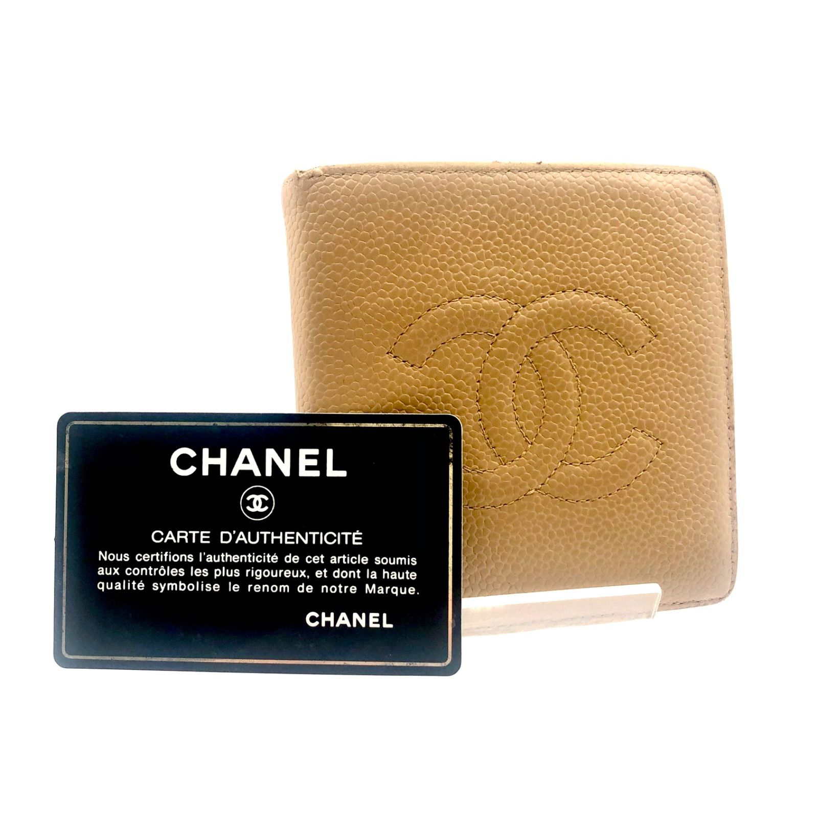 □鑑定済み□CHANEL シャネル キャビアスキン 二つ折り財布 ココマーク 