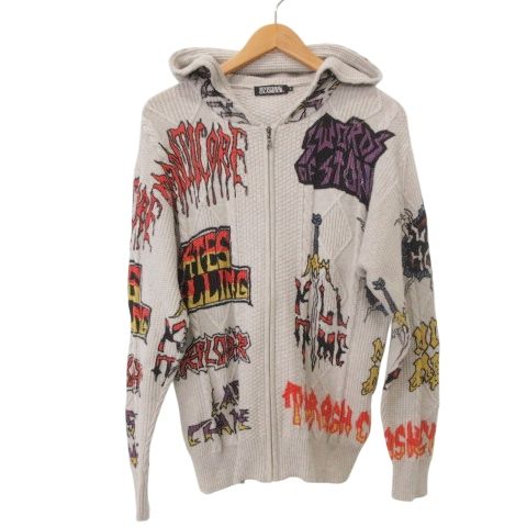 ヒステリックグラマー HYSTERIC GLAMOUR 美品 FERGADELIC METAL パーカー ジップニット フーディ 総柄 L マルチカラー