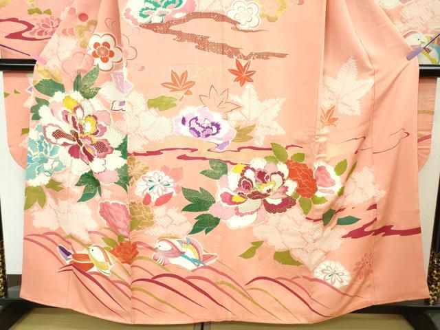 平和屋本店■極上　創業460年・千總　振袖　刺繍　絞り　檜扇花文　金銀彩　阪急百貨店扱い　逸品　DZAB1009kh5 平和屋本店□極上 創業460年・千總 振袖 刺繍 絞り 檜扇花文 金銀彩