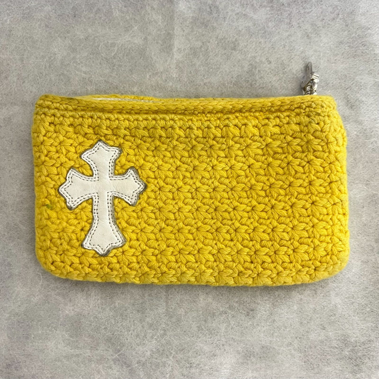 CHROME HEARTS クロムハーツ ジッパーチェンジパース クロスパッチ 黄色 イエロー コインケース ミニ ウォレット 財布 カシミヤ メンズ レディース