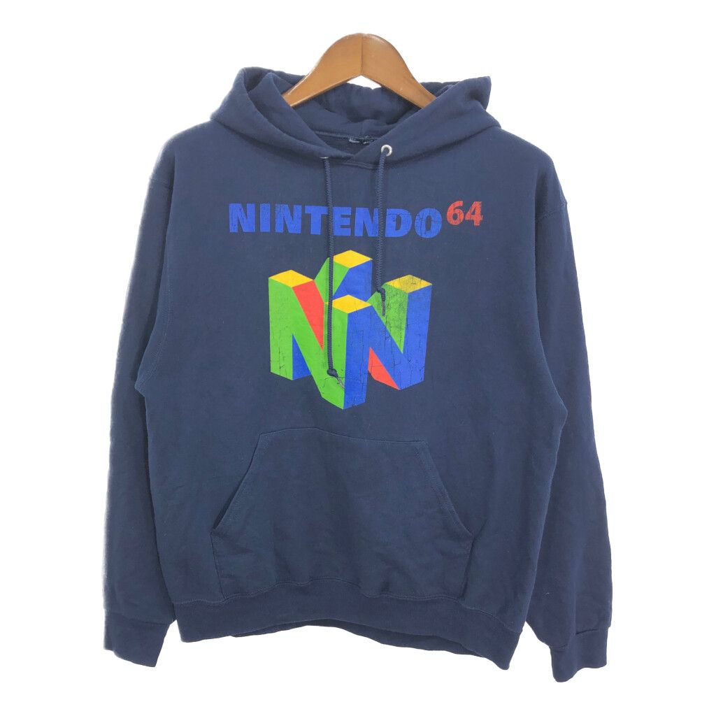 NINTENDO64 ニンテンドー64 スウェット パーカー ロゴ ネイビー (メンズ M) 中古 古着 S1736