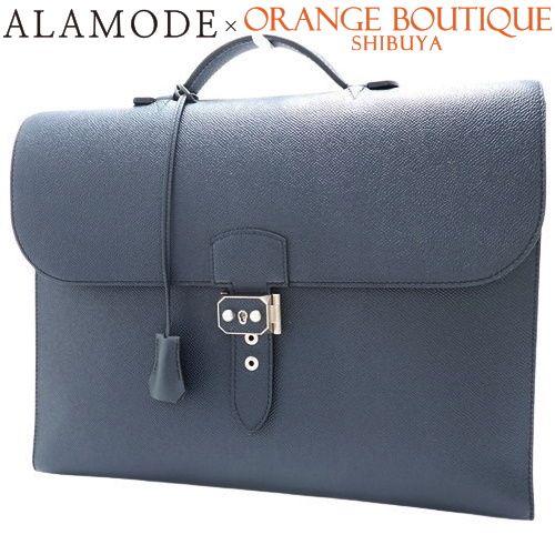 HERMES(エルメス) サックアデペッシュ 38 ネイビー紺 ヴォーエプソン パラジウム金具 シルバー金具 D刻印 ビジネスバッグ ブリーフケース 通勤 書類かばん メンズ 40802104626【中古】【アラモー