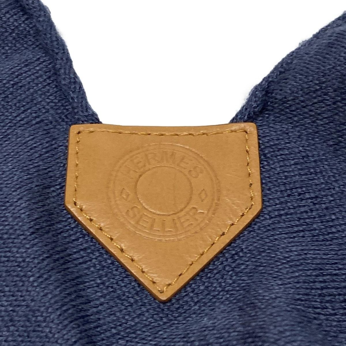 HERMES(エルメス) ストール(ショール) - ネイビー×ベージュ カシミヤ  