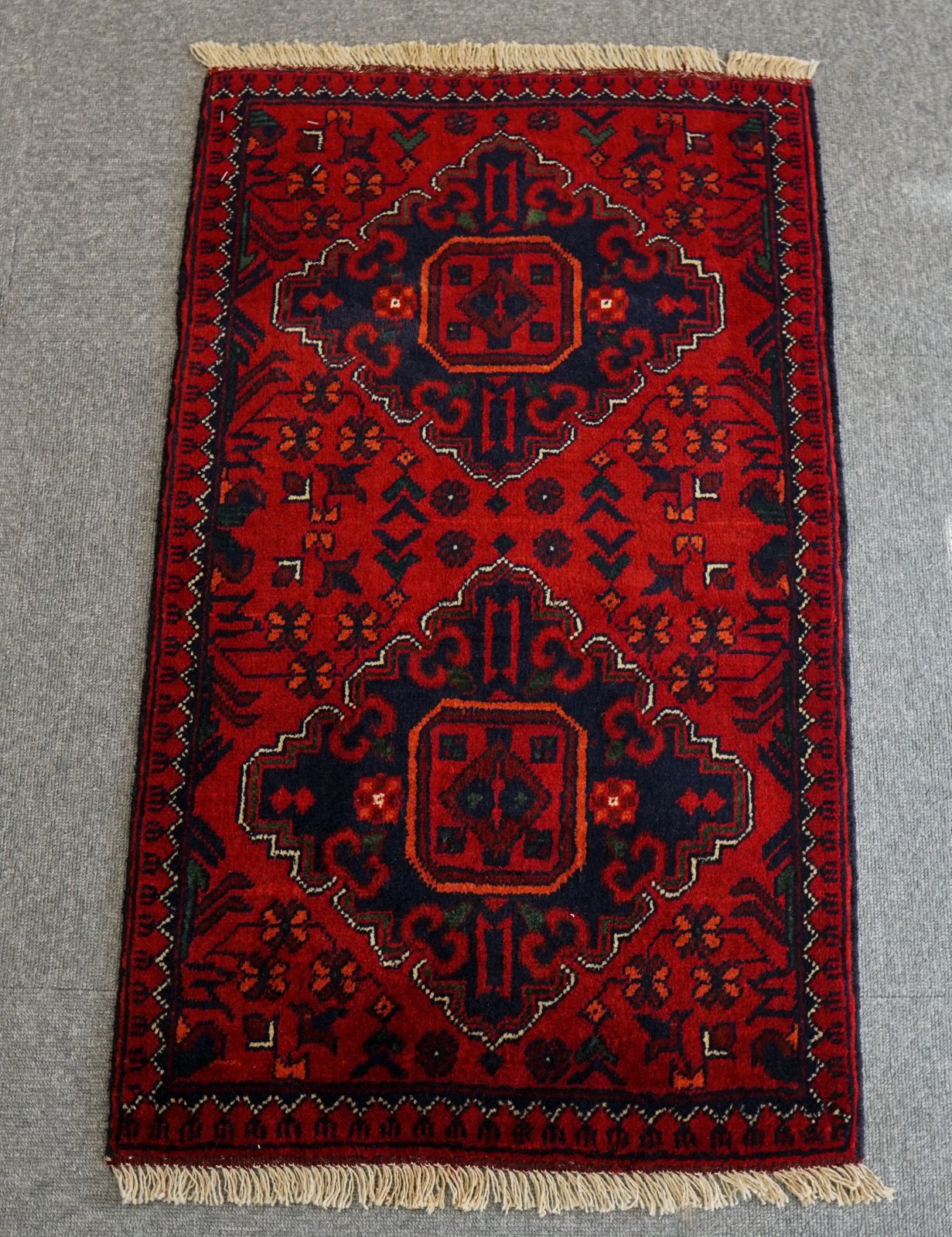 ウール74×58cm【アフガン手織りカールモハメディ】ペルシャ絨毯 トライブルラグ