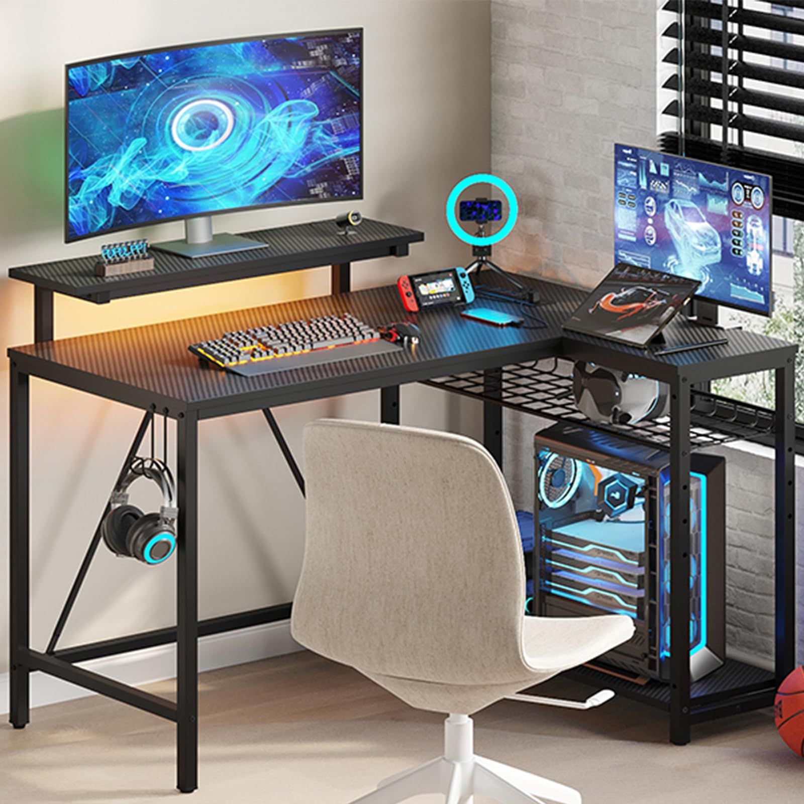 美品✨Bestier L字デスク 幅107cm 送料無料 Amazon | Bestier l字デスク パソコンデスク 幅107cm コンセント