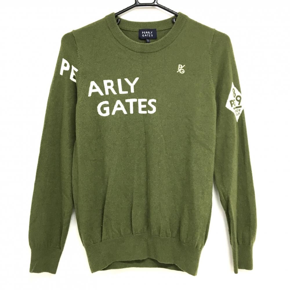 パーリーゲイツ セーター カーキ ロゴ白 カシミヤ混 ニット レディース 0 S ゴルフウェア PEARLY GATES