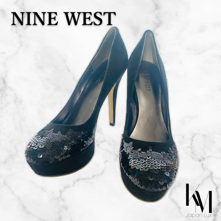 Nine West ブラック スパンコール オープントゥ ハイヒール NINE WEST ナインウエスト ハイヒール パンプス スパンコール