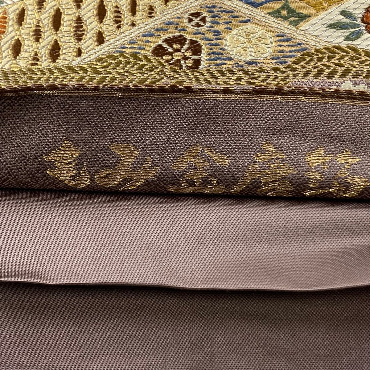 袋帯 美品 秀品 華文 鳳凰 刺繍 金糸 灰茶 六通 正絹 【中古】 楽天