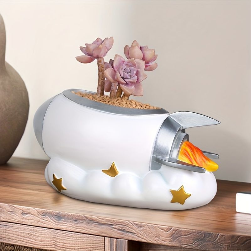 鉢植え 植木鉢 プランター プラントポット フラワーポット ガーデニング 樹脂 屋内 室内 インテリア 玄関 ロケット型 赤 青 銀 3 多肉植物 サボテン ユニーク