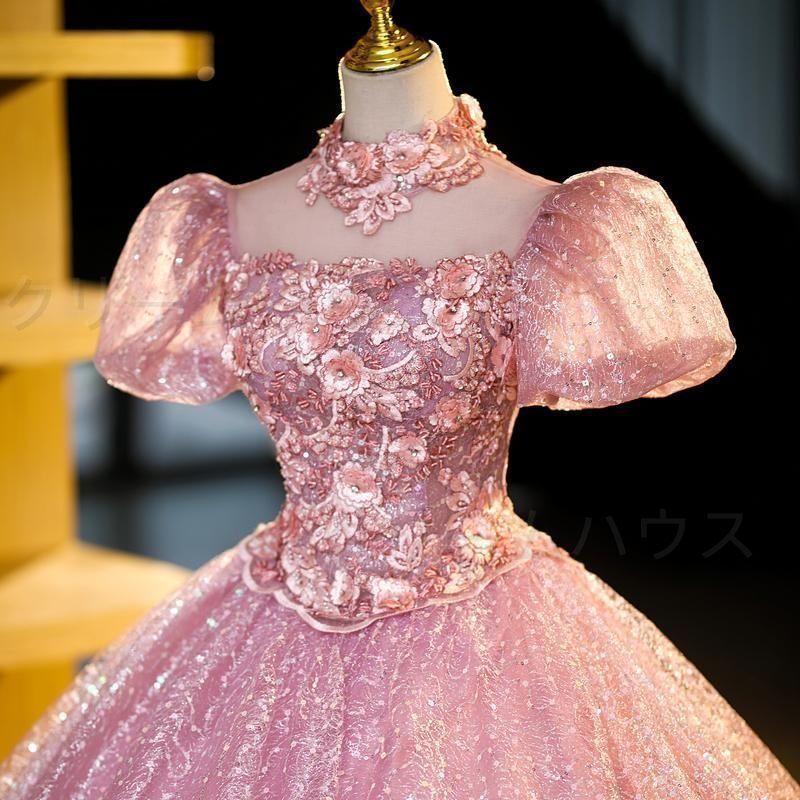 カラードレス ロングドレス パーティードレス ピンク パフスリーブ