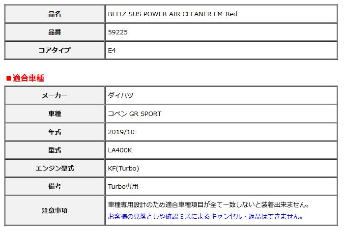 BLITZ ブリッツ コアタイプ サスパワー エアクリーナー LM-Red コペン GR SPORT LA400K 2019 10- 59225