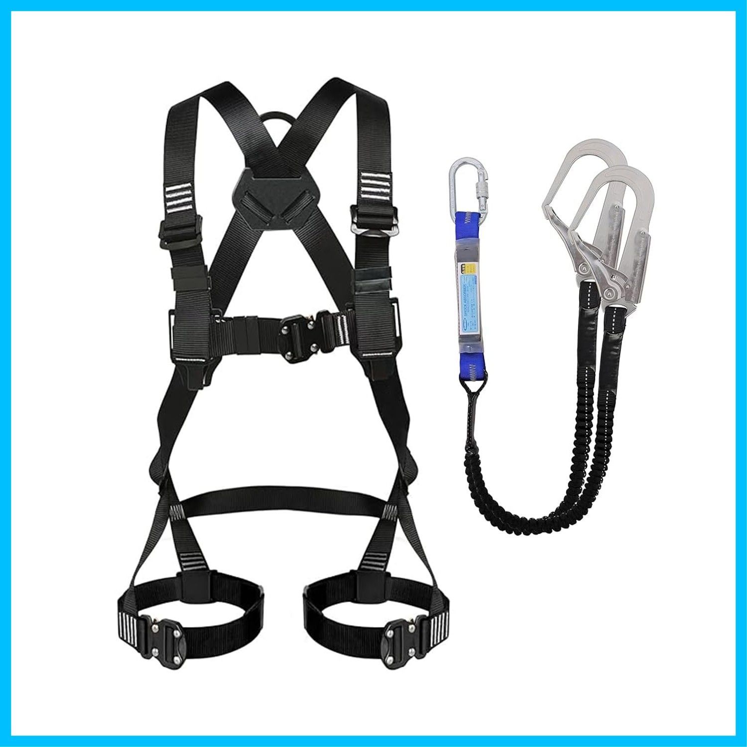 【数量限定】電気工事 高所作業 最適 155-175cm 身長 ２丁掛け 建設工事 伸縮式ダブルランヤード付き ショックアブソーバ 第一種別 墜落制止用器具 新規格 ハーネス安全帯 落下防止全身保護キ