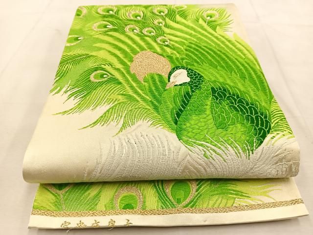 平和屋着物◎六通柄袋帯 唐織 富貴慶鳥文 孔雀 金銀糸 正絹 逸品