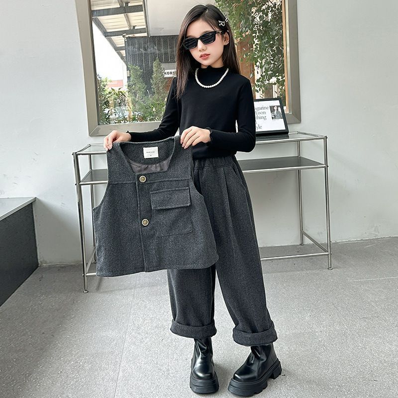 スーツ 女の子 ゆったりサイズ 小学生 子供服 春秋 おしゃれ 結婚式 入学式 発表会 セットアップ 卒業式 フォーマル ベスト パンツ ブラウス jjtjl