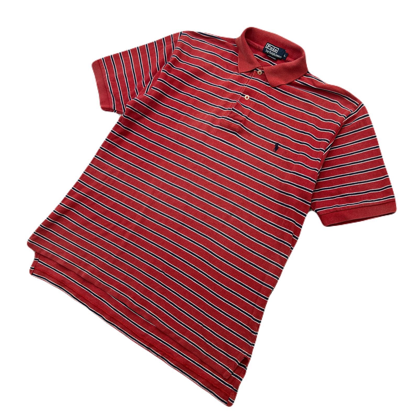 POLO RALPH LAUREN ポロシャツ メンズ L レッド ボーダー 【 定番 着 