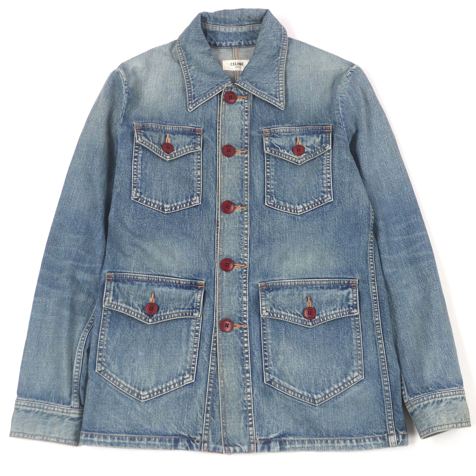 CELINE◇ボアデニムジャケット/Gジャン/S/デニム/BLU/無地 ボア