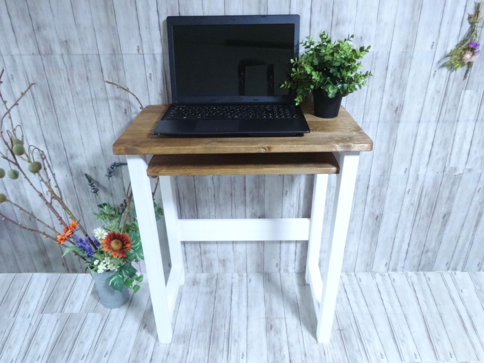 ハンドメイド パソコンラック チーク＆ホワイト