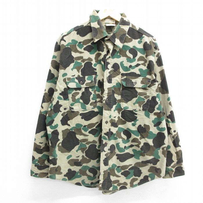 XL/古着 長袖 ヘビー フランネル シャツ メンズ 90s ダックハンターカモ 大きいサイズ コットン 緑他 グリーン 迷彩 24sep24 中古 トップス