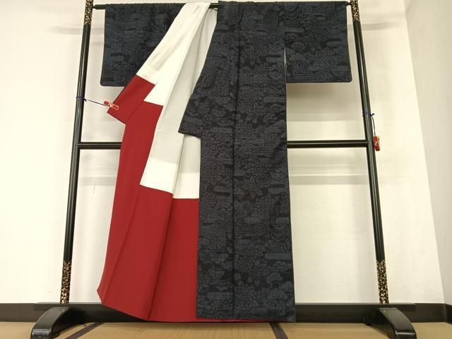 平和屋着物○本場結城紬 重要無形文化財 100亀甲 吉祥文 正絹 逸品