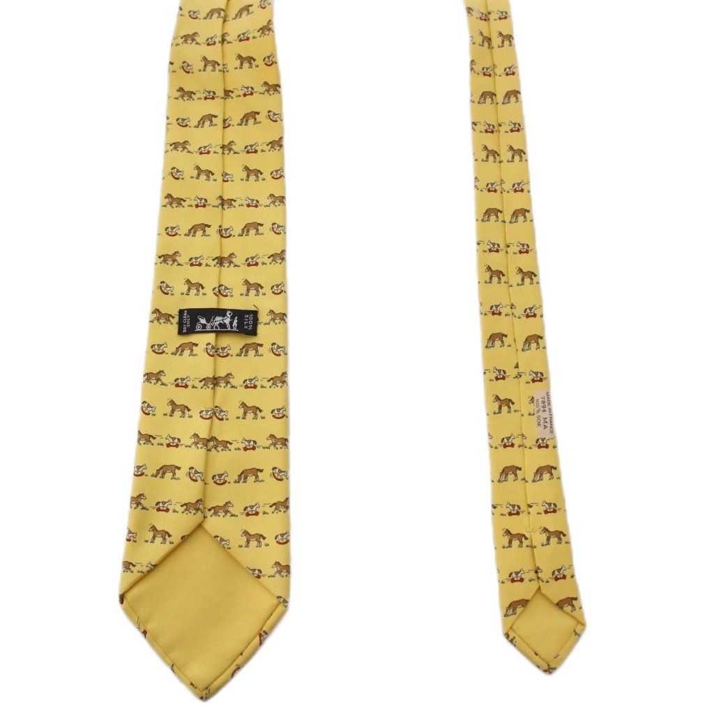 エルメス HERMES ネクタイ 馬柄 シルク フランス製 黄 7894 MA