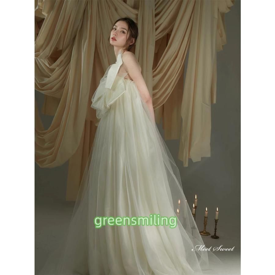 ウェディングドレス ロングドレス スレンダーライン ベアトップ ふわふわ 二次会 結婚式 前撮り 花嫁 ウエディングドレス チュール 挙式 ブ