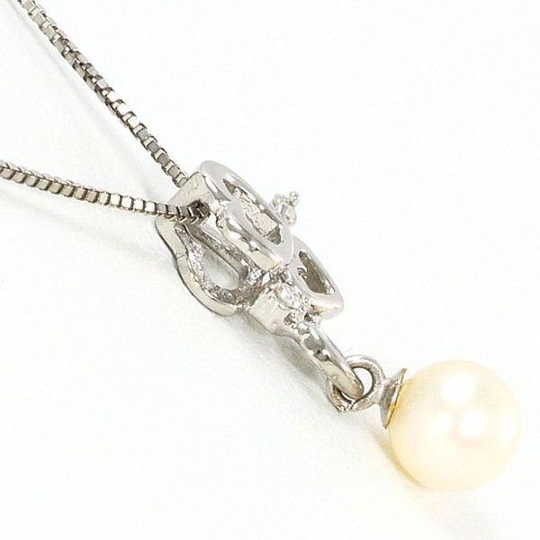 K18WG ネックレス necklace パール 真珠 ダイヤ 0.01 総重量約1.3g 約40cm
