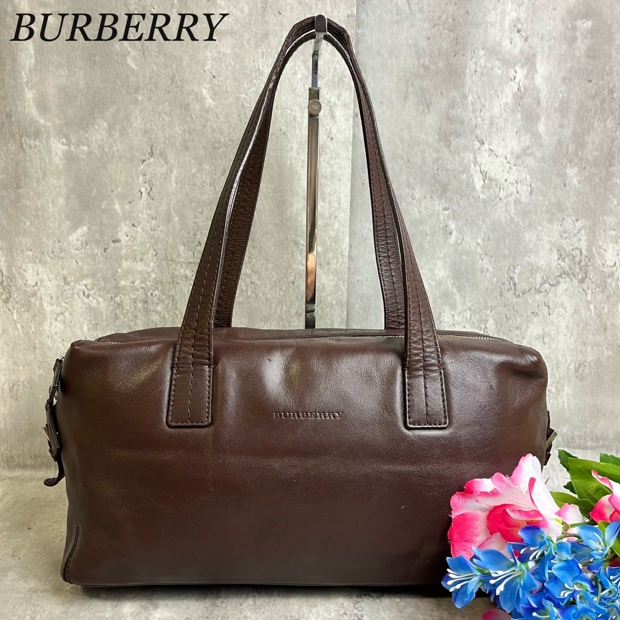 ✨良品✨ BURBERRY バーバリー トートバッグ ミニボストンバッグ ノバチェック ロゴ型押し シルバー金具 オールレザー ユニセックス  レディース メンズ ブラウン 茶色 - メルカリ