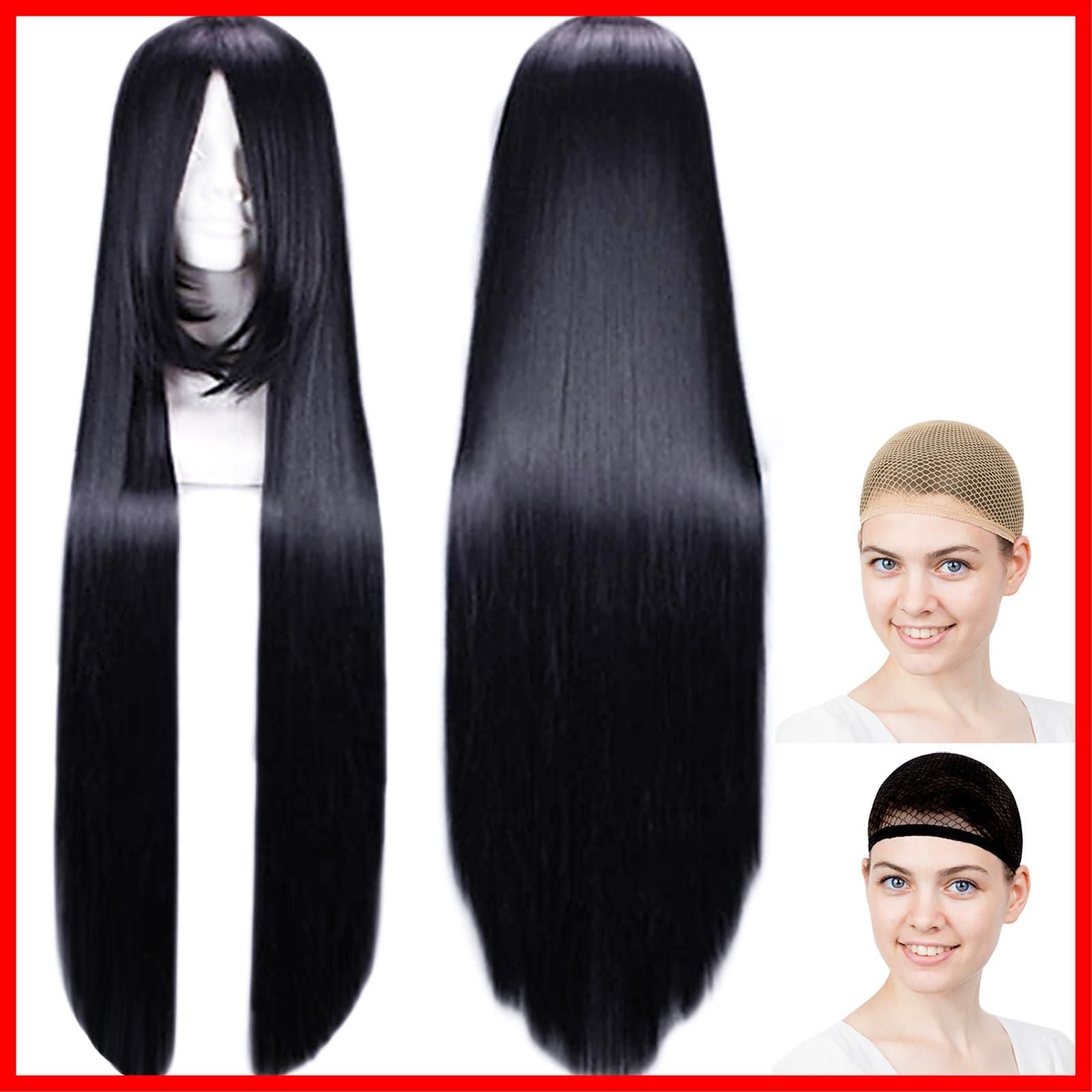 WIG4880 ホワイトメルチェ・ウィッグネット2個セット 黒色 黒髪 ピュアブラック 100cm ロング ロングヘアー 蓬莱山輝夜 霊烏路空 東方Project コスプレ用ウィッグ ウィッグ コスプレ (ケースエデ
