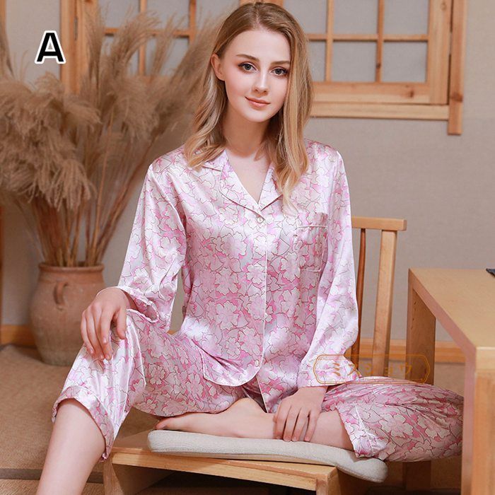 KUMASEN] レディース パジャマ シルク100% サテン 上下セット ルーム