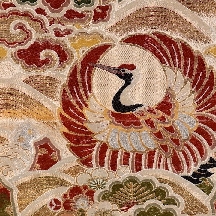 帯　丸帯　つるの丸　花　松　昭和10年頃　／131 帯 丸帯 つるの丸 花 松 昭和10年頃 ／131 - メルカリ