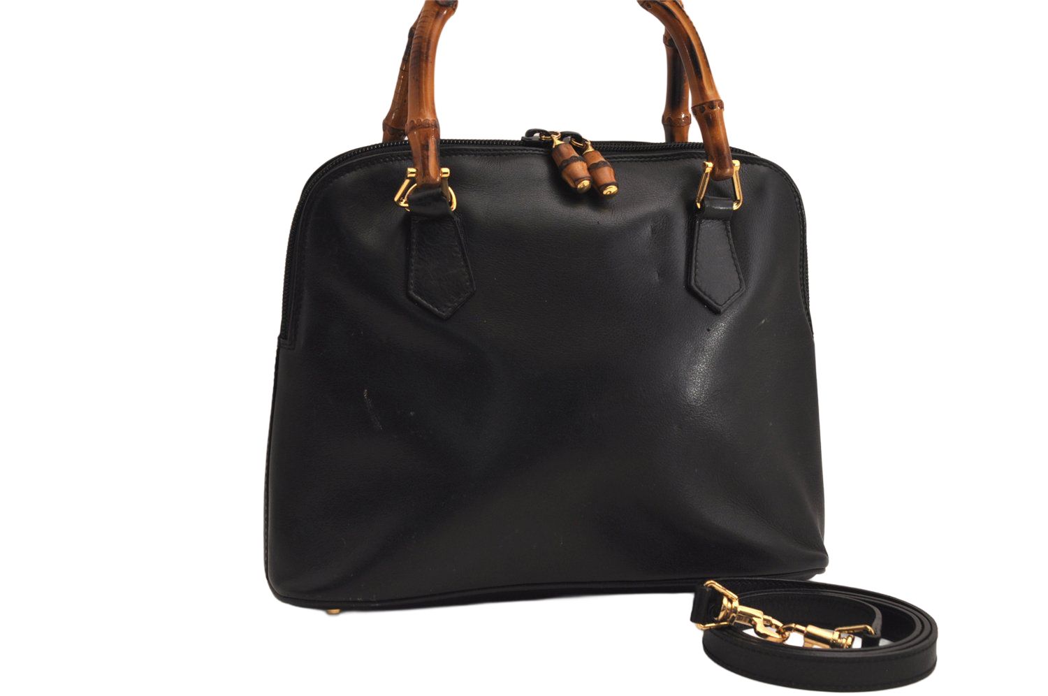 GUCCI グッチ バンブー 2Way ショルダーハンドバッグ 財布 レザー ブラック ジャンク 7600M