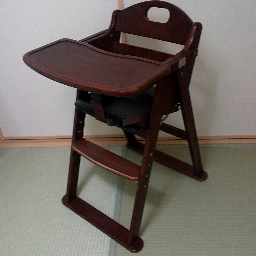 子供椅子KATOJI ベビーチェア 木製ワイドハイチェア ブラウン