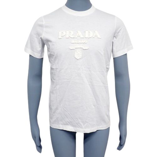 【美品】PRADA プラダ　白　ホワイト Tシャツ エンボスロゴ PRADA(プラダ) エンボスロゴTシャツ トップス アパレル