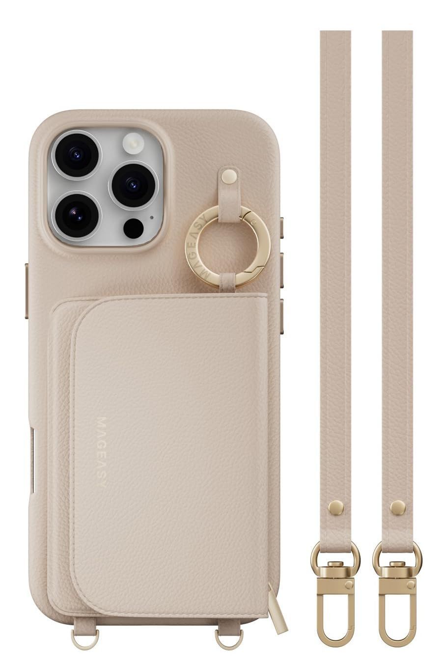 MagEasy iPhone 16 Pro Max 対応 ケース MagSafe 対応 ショルダー ストラップ 付き カード 収納 レザー スマホケース カードケース ポーチ付き 財布 スマホカバー iPhone16ProMax アイフォン