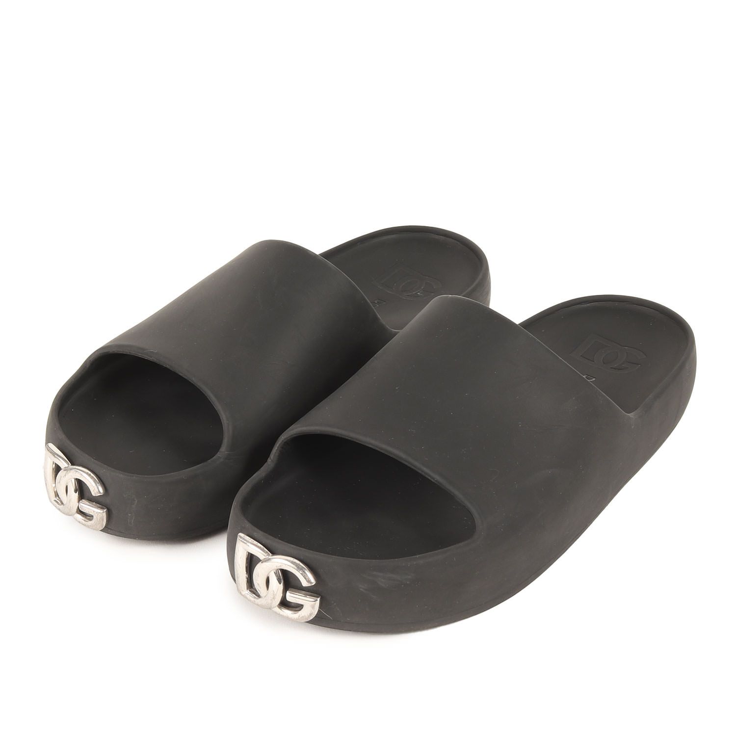 【美品】DOLCE & GABBANA ロゴ プレート スライドサンダル　黒41 美品】DOLCE & GABBANA ロゴ プレート スライドサンダル 黒41