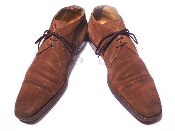 オランダ王室御用達 ヴァンボメル VAN BOMMEL スエード本革 チャッカブーツ 8.5 27.0 茶 グッドイヤー製法 ハンドメイド◆G15 8C66