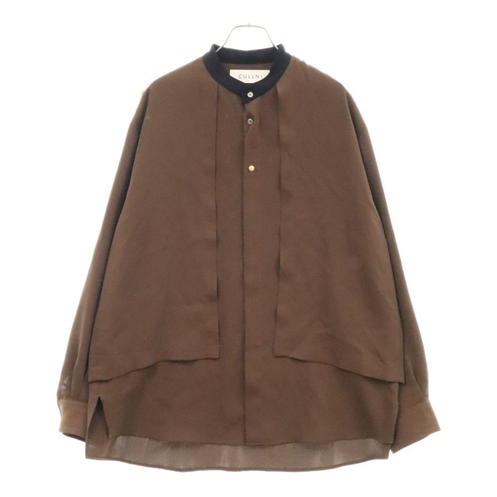 CULLNI (クルニ) 21AW STUDIOUS別注 EX.BAND COLLAR CLERIC バンドカラー レイヤード長袖シャツ ブラウン 21-AW-058