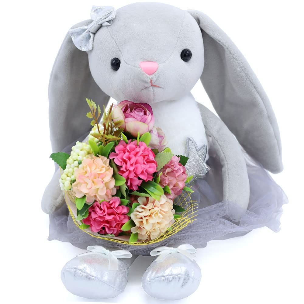 【新着商品】バレエ ぬいぐるみ 花束セット ぬいぐるみ 動物うさぎ ピンク ブルー バレエ発表会 贈り物 プレゼント ウサギ 雑貨 ウサギぬいぐるみ ギフト 子供 女の子 (うさぎ花束 グレー)