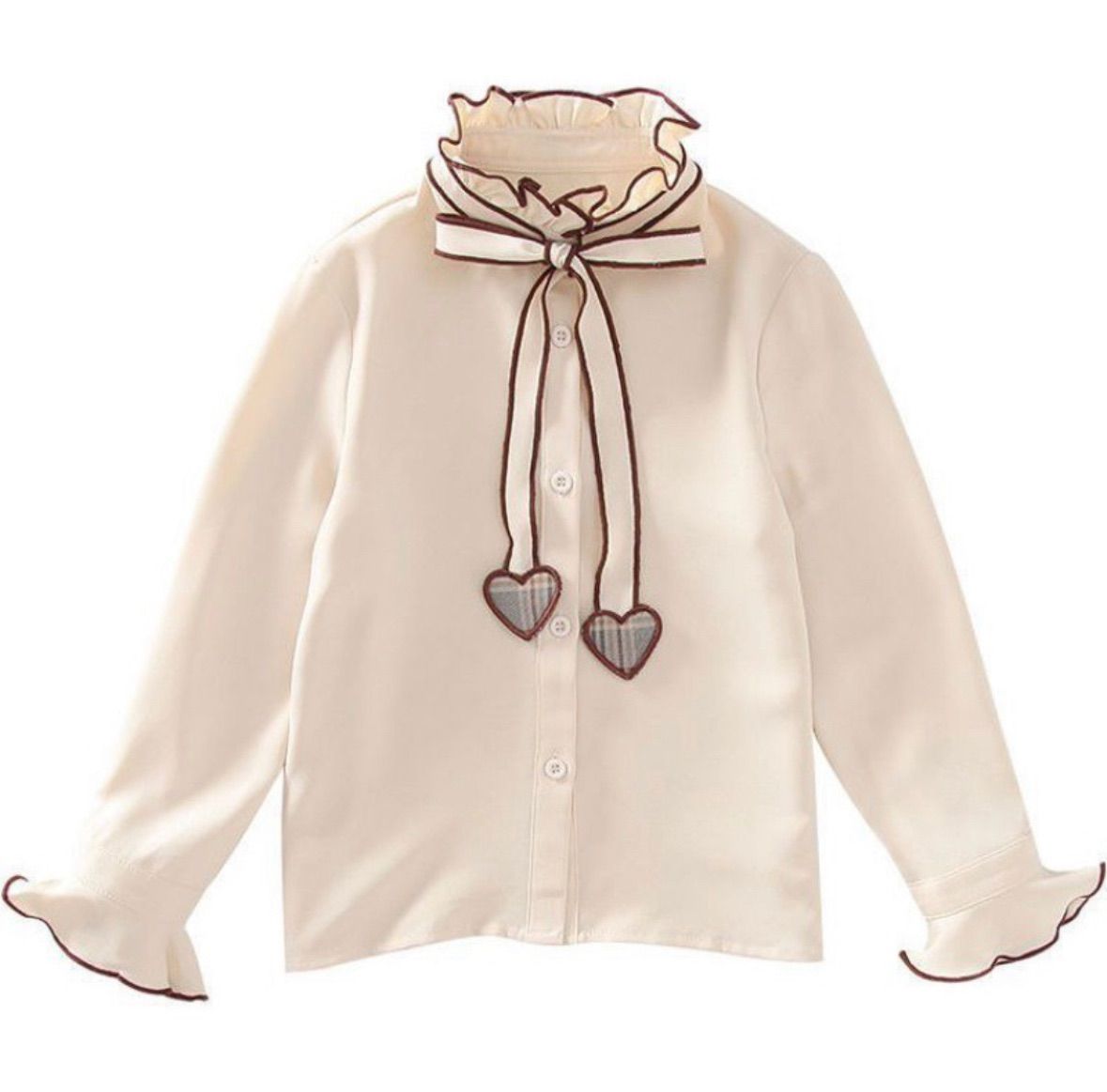 ハートリボンブラウス チェックスカート 2点セット 女の子 入園式 入学  