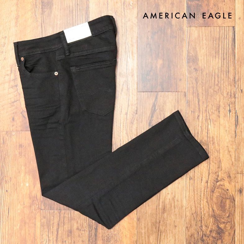 AMERICAN EAGLE/32インチ/デニムパンツ 0116-5371 抜群の伸縮性 無地 ウォッシュ テーパード 美脚 新品/黒/ブラック/ih260/