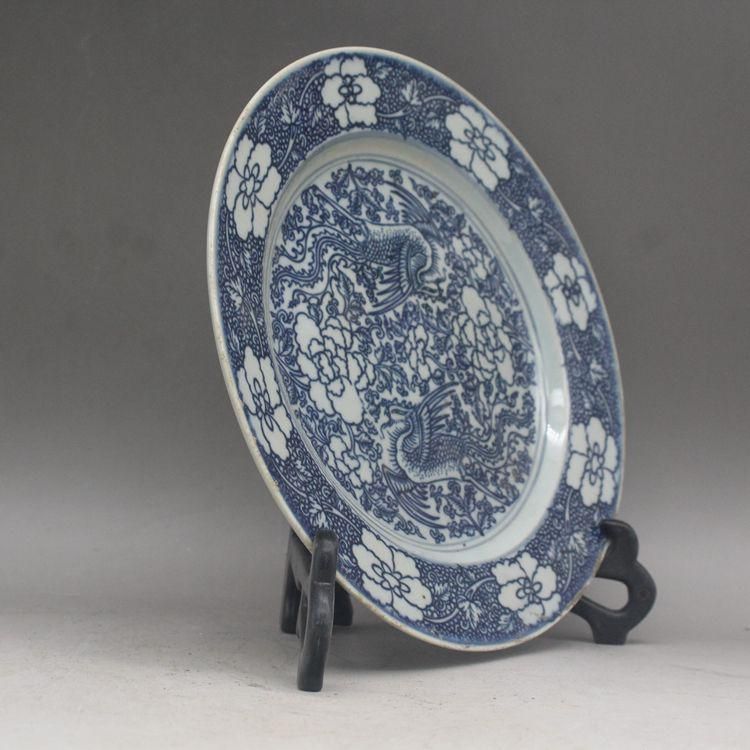 清雍正粉彩寿桃紋橄欖瓶 景徳鎮 陶磁器 装飾品 現代工芸品 美術品 置物 清乾隆青花双鳳紋磁器皿 景徳鎮 陶磁器 装飾品 現代工芸品 美術