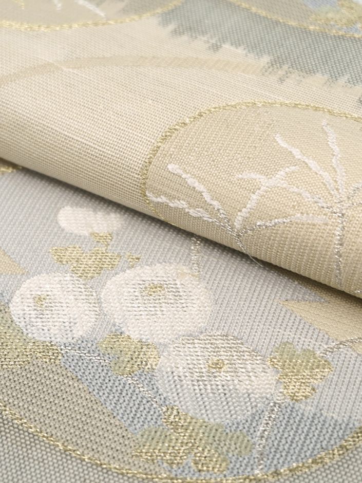 夏帯　洒落袋帯　透かし織　金通し リサイクル】 夏袋帯 紗 透かし織 金糸 横段 万寿菊 秋草 六通柄