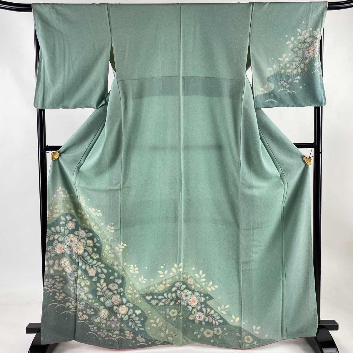 付下げ 身丈167cm 裄丈67.5cm L 袷 辻が花 霞 ぼかし 薄緑 正絹 名品