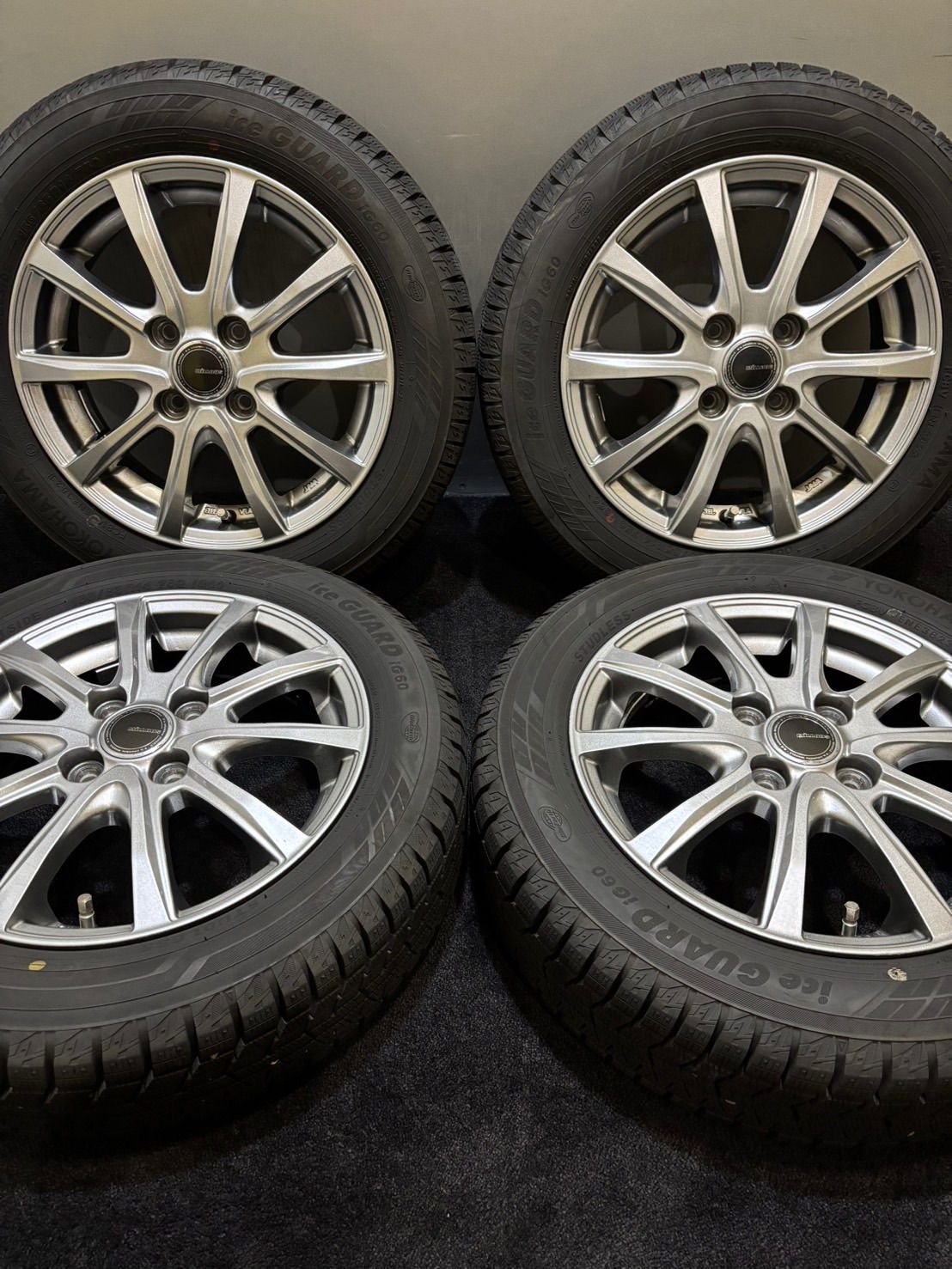 155|65R14 YOKOHAMA|ice GUARD iG60 23年製 MILLOUS 14インチ 4.5J 45 100 4H スタッドレス 4本 N-BOX スペーシア 南3-J415