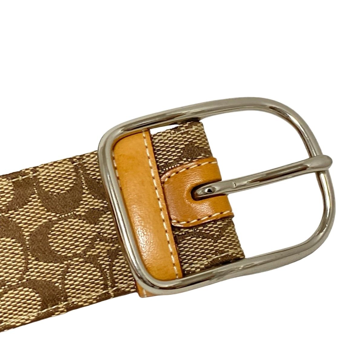 【新品】 COACH コーチ　ベルト　シグネチャー バックル　M　カーキ COACH(コーチ) ベルト LARGE - カーキ×シルバー×ベージュ ミニ