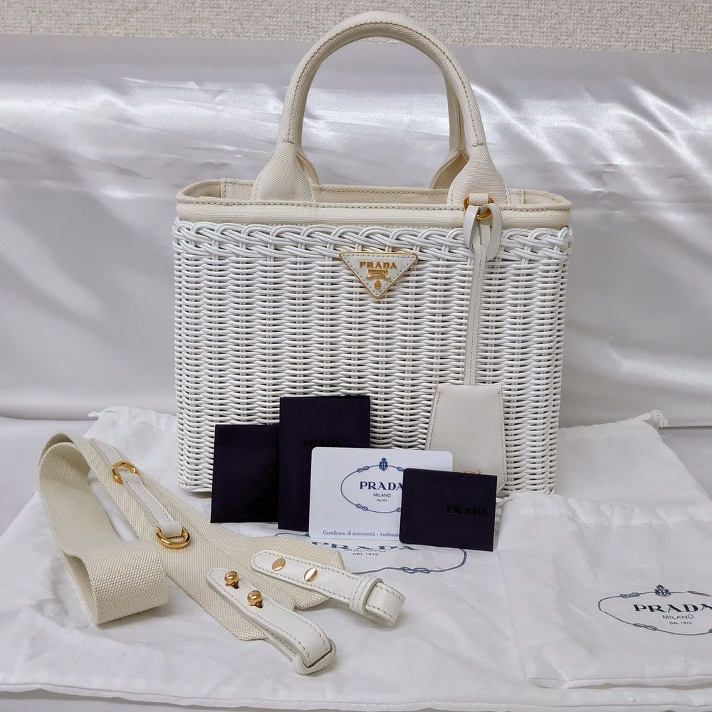 プラダ ウィッカー かごバッグ 1BG835 カナパ 2WAY ハンドバッグ プラダ ハンドバッグ ショルダーバッグ カナパ ウィッカー カゴバッグ