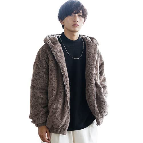 【迅速発送】ボアジャケット メンズ ブルゾン ボア ジャケット オーバーサイズ フリース モコモコ ビッグシルエット 防寒 冬服 (ジョーカー) M モカ(パーカー)
