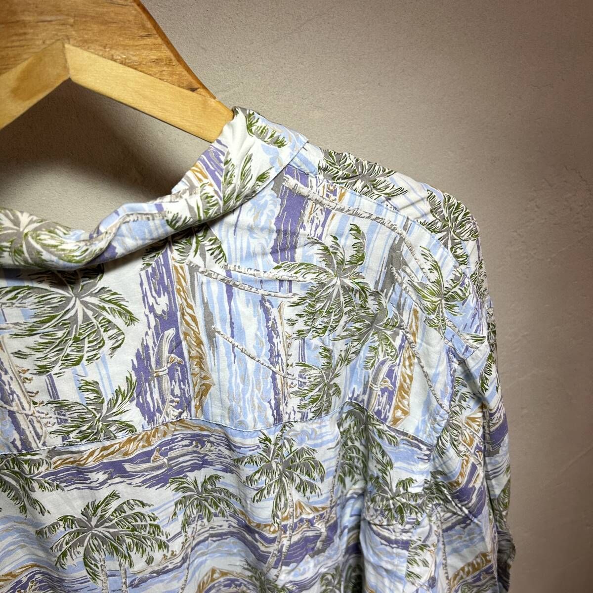 Papas パパス レーヨン アロハシャツ 半袖 サイズL メンズ 廃盤柄 鳥 アニマル 総柄 ボタニカル PAPAS パパス アロハシャツ Mサイズ ハワイアン柄 レーヨンシャツ