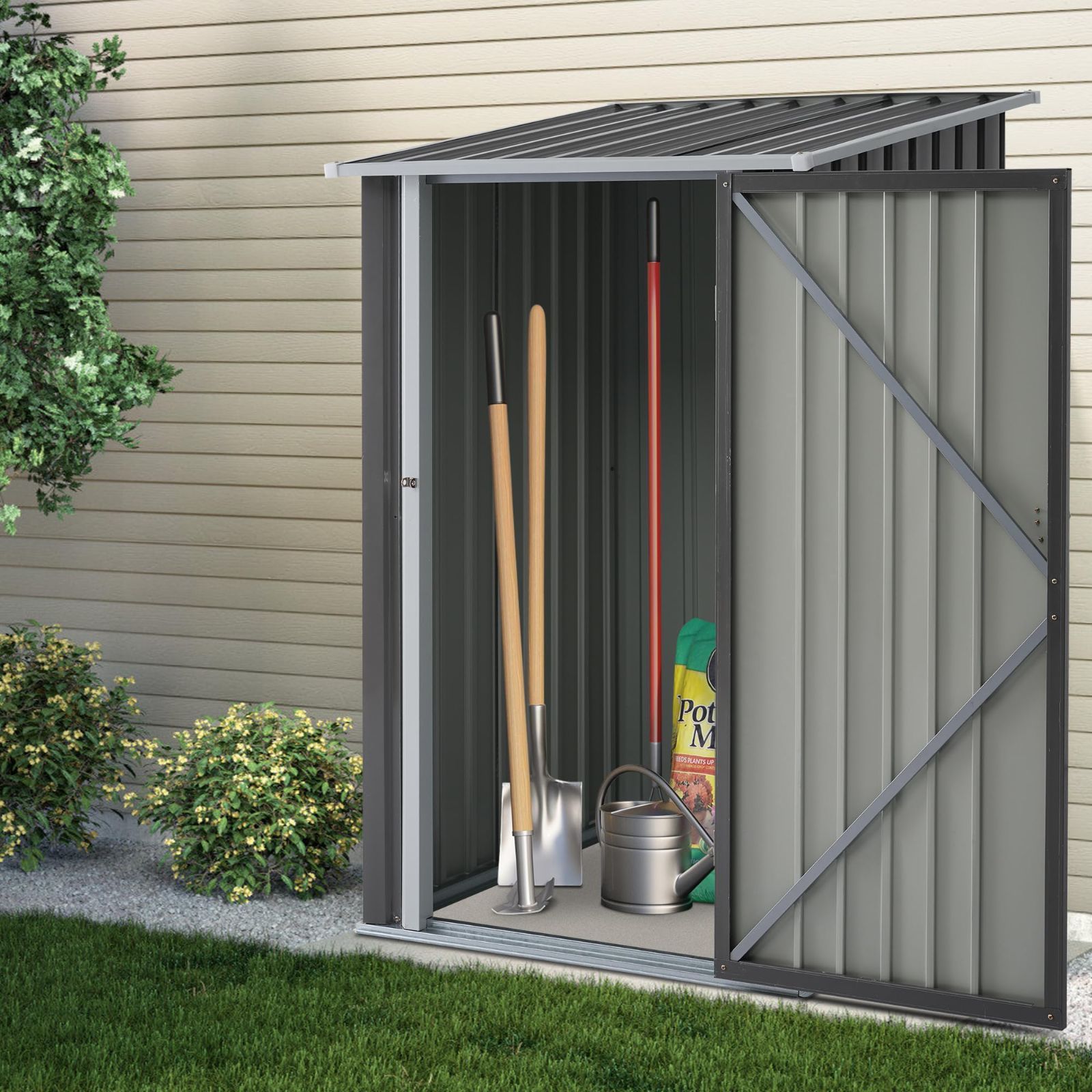 庭 ガーデニング ロック付き 物置 物置 スチール物置 引戸 ドア 防水 ベランダ 防さび 屋外物置 収納庫 大型 おしゃれ 物置き 幅99.5 奥行き105 高160 倉庫 スチール 屋外収納 屋外 戸外収納庫 可動棚なし OSJ